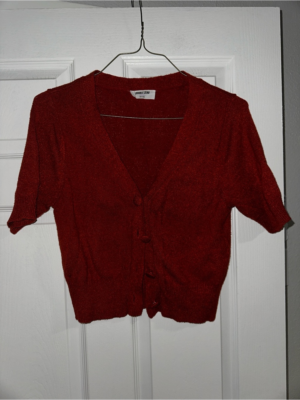 Double Zero Spicy Red Knit Short Sleeve Cardigan